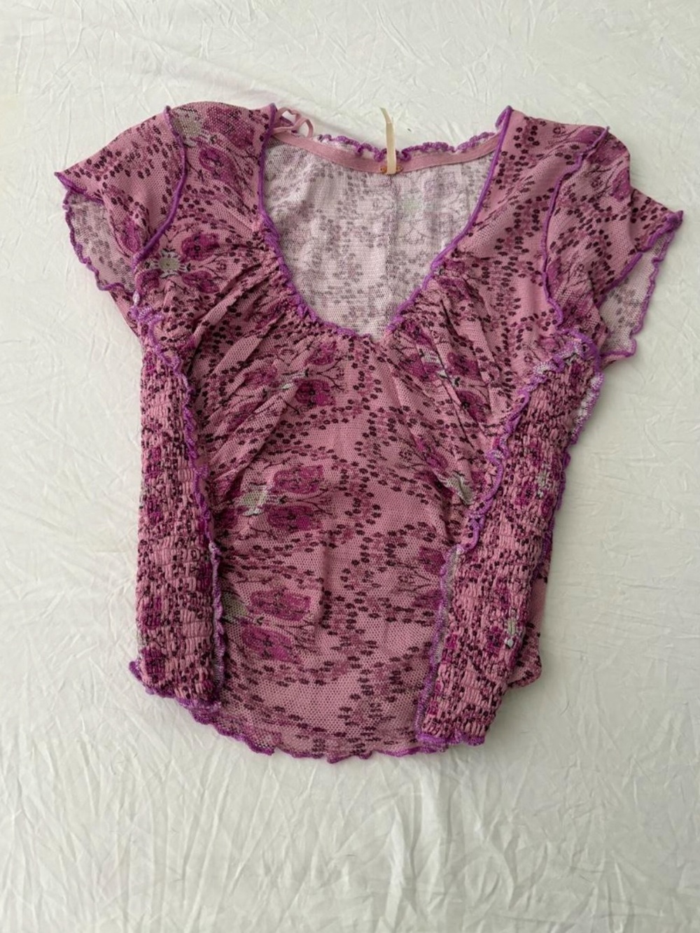 Free People Lavender-Pink Floral Paisley Print Ruffle Top